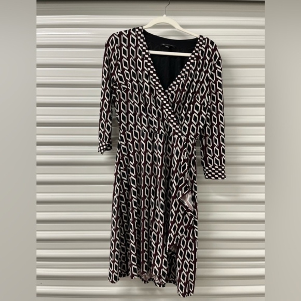 INC International Concepts Black and White Wrap Dress with V-Neck